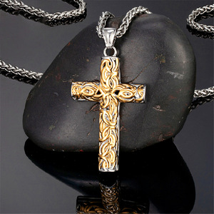 Celtic Pattern <b>Cross</b> Pendant Stainless Steel Two Tone <b>Men's</b> Necklace 60cm Everyday Wear - Product Image 1