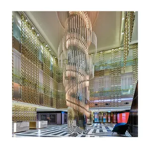 定制大型酒店项目立柱装饰高天花板长玻璃杆吊灯