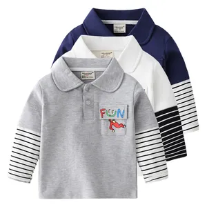 boys long Sleeve T-shirts Casual Striped children pullover 100% Cotton polo shirt for kids