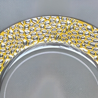 Assiette de Présentation Classique Européenne Luxe Léger Rétro en Plastique Écologique à Rayures pour Hôtels, Banquets et Mariages – Or