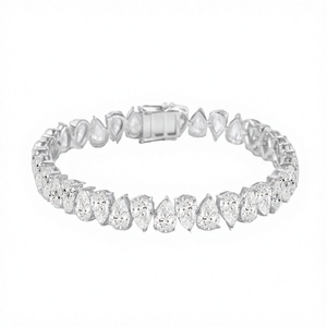 Pulsera de tenis unisex de oro blanco de 10k con diamante DEF VVS en forma de lágrima cultivado en laboratorio y engaste de garra - Product Image 2