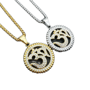 Jialin INS liontin simbol <span class=keywords><strong>Om</strong></span> batu mikro Bohemian CZ baja tahan karat 24k emas kuno India Allah Yoga Muslim agama - Product Image 1