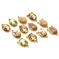 Vente en gros d'acier inoxydable plaqué or 18 ct pendentif à breloque ovale religieux Jésus la Vierge pour la fabrication de bijoux de collier à faire soi-même