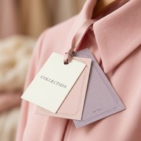 Ensemble d'étiquettes personnalisées pour vêtements, dégradé ombré lavande rose ivoire, bordure fine imprimée avec ruban satiné pour marque de mode féminine