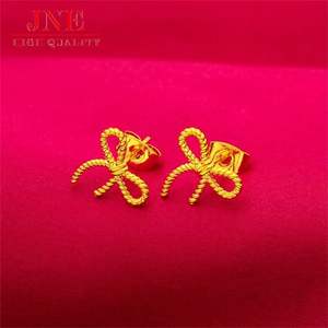 Pendientes de aguja <span class=keywords><strong>auricular</strong></span> para mujer de oro aluvial con lazo de cereza chapado al por mayor - Product Image 2