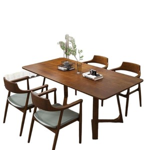 Juego de Mesa y Sillas de Comedor de Madera Maciza Color Nogal, Estilo Moderno Minimalista para Uso Doméstico, Apartamentos Pequeños, Habitaciones de Alquiler - Product Image 3