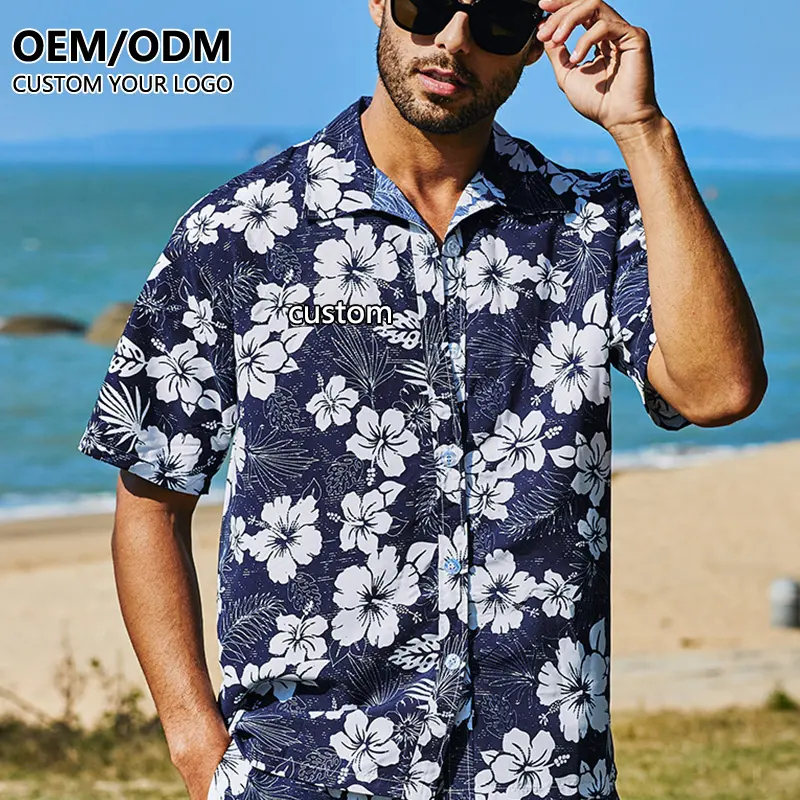 Kemeja Rayon Hawaii Kustom Kualitas Tinggi Pria Kemeja Viscose Fashion Baru Blus Cetak Musim Panas Kemeja Pantai Hawaii untuk Pria