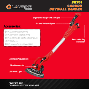 511701 Moteur sans balais robuste OEM Ponceuse à sec pour cloisons sèches électrique avec 360 °   Lumière LED pour <span class=keywords><strong>plafond</strong></span>, mur, plâtre, outil de polissage - Product Image 2