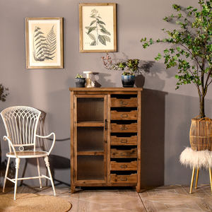 Modern Solid Wood Multi-Drawer Living Room Storage <b>Sideboard</b> Cabinet with <b>Glass</b> Doors Home Bar - Product Image 4