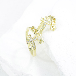 Anillos de Eternidad con Cruz de Jesús, Chapados en Oro Amarillo de 14k, con Circonitas, Joyería Religiosa Cristiana para <span class=keywords><strong>Hombre</strong></span> y Mujer - Product Image 5