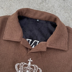 Sweat-shirt à capuche polo ample en velours côtelé pour homme, personnalisable avec logo, style streetwear, épais, brodé, coupe oversize, vente en gros - Product Image 3