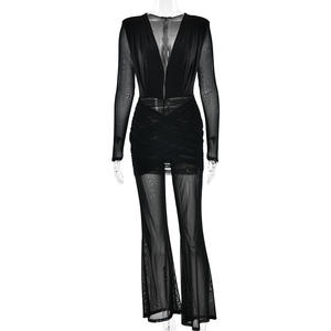 Viviblook Z0124JP New <b>Women</b> Party Club Jumpsuit <b>Sexy</b> Deep V-Neck <b>Tight</b> Pleated One Piece <b>Women's</b> High Waisted Jumpsuits - Product Image 6