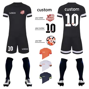 Ensemble d'uniformes de football personnalisés Survêtement pour hommes Maillot de football Kit Sportswear Combinaison d'entraînement d'équipe Vêtements de football noirs avec LOGO