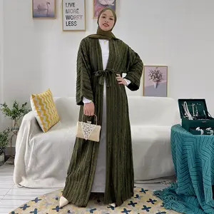 Yibaoli 2022 Manufacturer kaftans and kimonos saudi open abaya muslim with belt and border muslim abaya 2021