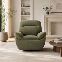 Fauteuil inclinable manuel moderne en tissu bouclé vert olive avec cadre en bois et revêtement en tissu pour salon