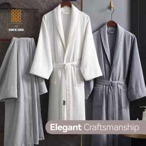 Jubah Mandi Waffle Kualitas Hotel Bintang 5, Jubah Spa Ringan dengan Kantong - Product Image 1