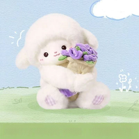 Boneka Domba Lucu Berbunga dengan Topi dan Buket, Figur Boneka Lembut untuk Hadiah Ulang Tahun Anak