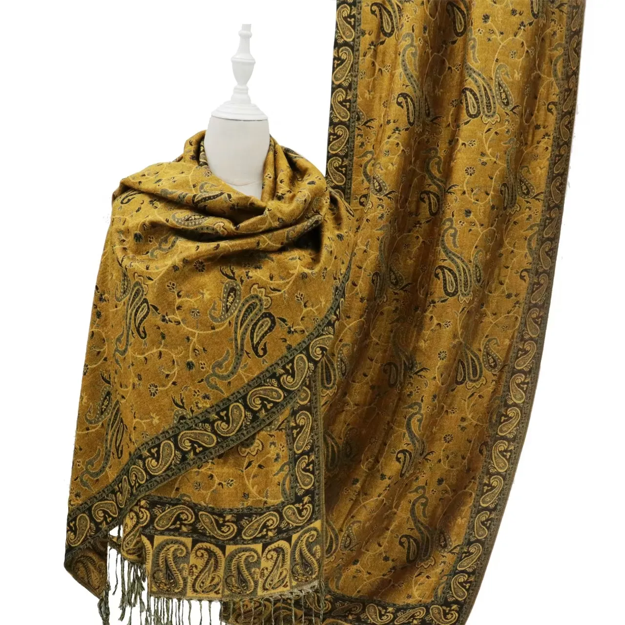 70x180cm lujo elegante suave brillo oro color Paisley pashmina bufanda chal jacquard headsarf Hijab