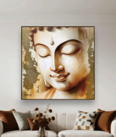 Peintures murales sur toile style Zen Tête de Bouddha, peintes à la main, pour décoration spirituelle de la maison - Offre Spéciale