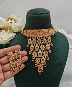 Conjunto de collar con piedras y cuentas, joyería de Latón chapado en oro de 18 quilates, collar de cadena hecho a mano para mujer, producto a granel hecho a mano - Product Image 1