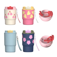 Mignon gobelet isotherme en acier inoxydable, tasse de voyage portable, mug à café sous vide avec paille et couvercles pour boissons chaudes et froides