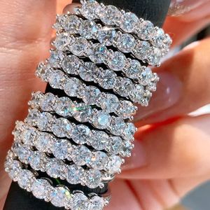 Xinfly Factory Wholesale Luxury 18K White Gold AU750 Tennis Diamond <b>Ring</b> Eternity Band Jewelry - Product Image 3