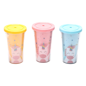 Summer Cold <b>Drink</b> Cup 15oz Double Wall PS <b>Plastic</b> <b>Straw</b> Tumbler with Flat Lid Reusable Eco-Friendly Outdoor Use - Product Image 6