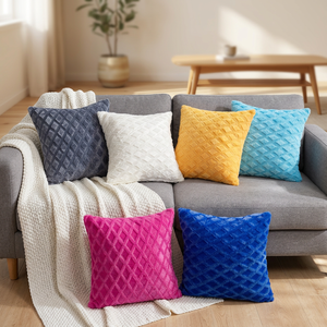 Housse de coussin carrée moderne en peluche avec fermeture éclair, motifs géométriques personnalisables, couleur unie, non toxique, gaufrée pour canapé - Product Image 3