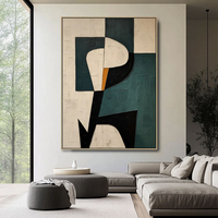 Décoration d'intérieur, peinture abstraite artisanale en acrylique, nature morte, toile verte et noire texturée, style Wabi Sabi, art mural avec cadre