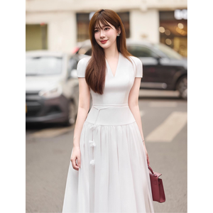 Trắng <span class=keywords><strong>Wendy</strong></span> dài A-line ăn mặc cho phụ nữ | Chic maxi thời trang ăn mặc | Trang phục hoàn hảo cho văn phòng, bên - Product Image 1