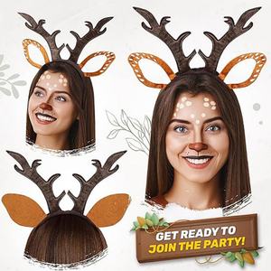 عصابة رأس على شكل قرون الغزلان اللطيفة للنساء إكسسوارات شعر بسيطة لعيد الميلاد لغسيل الوجه في المخزن - Product Image 1