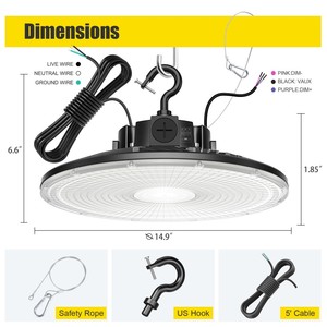 Luminaires LED NGTlight, lampes haute baie, éclairage d'entrepôt, luminaire de plafond pour atelier industriel, 300W, CCT réglable, dimmable - Product Image 2