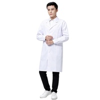Blouse de laboratoire blanche à manches longues en polycoton, col à revers, vêtement de travail médical, boutons-pression, poches latérales, pour hôpital et pharmacie