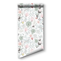 Papier peint floral pastel, autocollant en PVC, auto-adhésif, imperméable, amovible, papier peint pour la décoration de la maison et des chambres d'enfants