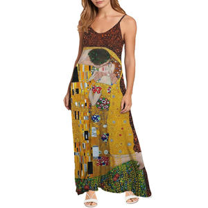 Robe longue florale d'été pour femmes Gustav <span class=keywords><strong>Klimt</strong></span> Kiss Print, robe élégante et sexy pour adultes, style streetwear ample, robe à bretelles, livraison directe - Product Image 2