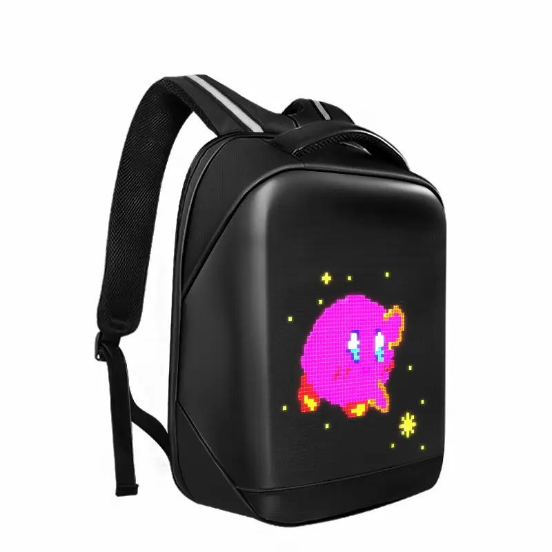 Mochila de grande capacidade led com painel colorido de sinal led e tela programável diy à prova d' água luz led saco de escola