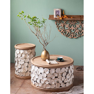 Vintage Accent Bảng Petal Trim Khung Trung Tâm Bảng Set Cà Phê Mộc Mạc Gỗ Tự Nhiên Top Bàn Cà Phê - Product Image 4