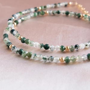 Zooying Moss Agate Crystal Jewelry Beaded Gemstone Choker <strong>Necklaces</strong> For Women - Product Image 3