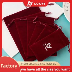Custom Logo Embossed <b>Recyclable</b> Customized Size/Color Jewelry Pouch Gift Packaging Bags Suede Velvet Drawstring Gemstone - Product Image 3