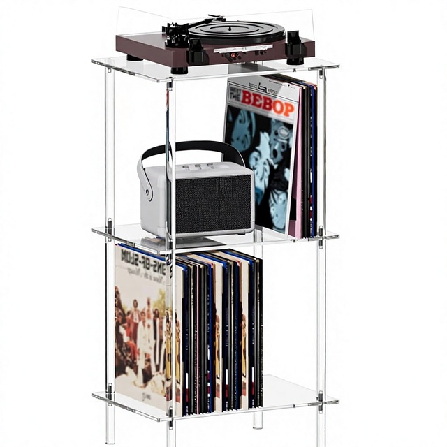 Clear Acrylic Vinyl Record Display Stand, Multilayer Turntable Storage Rack for Living Room Audio Equipment Organizer