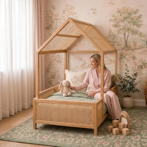 Cuna de bebé de ratán, cuna de mimbre estilo boho, cuna natural para habitación infantil, cama de bebé de lujo de ratán, cuna de madera plegable para bebé - Product Image 1