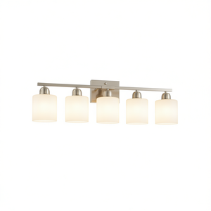 Modern 5-Light Bathroom Vanity Light <b>Brushed</b> Nickel Wall Mounted LED Warm White Frosted Glass Shades E26 <b>Socket</b> - Product Image 1
