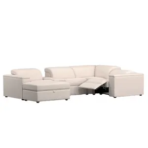 Italian Stylish Ultra Lounge Square Arm Upholstered Cloud Couch 6-Piece Reclining Storage Chaise Modular Sectional Sofa Set