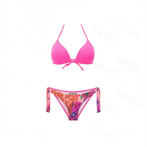 Set Bikini HDJ Rosa con Stampa Floreale, Spalline Regolabili, Costume da Bagno Donna Taglie 42 44 46 48, Allacciatura Laterale, Stampa Digitale Elasticizzata - Product Image 3