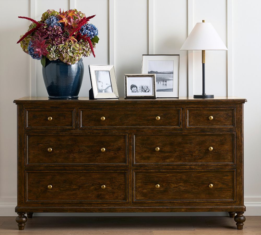 2024 new design bedroom antique KD furniture vintage natural wood corridor chest Augusta 7-Drawer Dresser