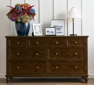 2024 New Design Bedroom Antique KD Furniture Vintage Natural Wood Corridor Chest Augusta 7-Drawer Dresser