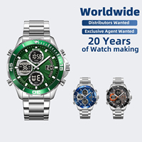 SKMEI 2621 Montre analogique-numérique pour homme, bracelet en métal, étanche, de qualité, multifonctionnelle, sportive, Reloj