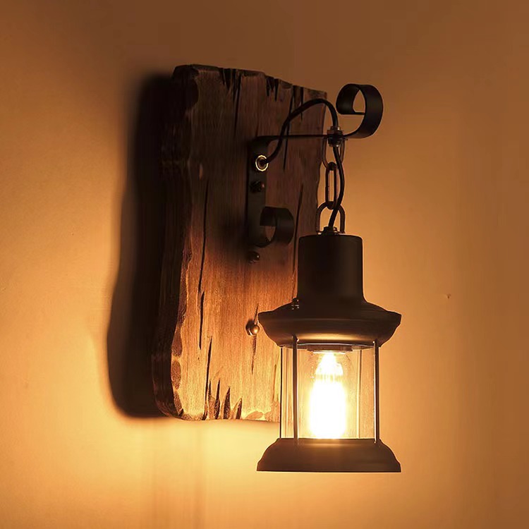 Lámpara de pared de un solo cabezal para el hogar, decoración de pasillo, luz de pared Industrial, Retro, con pintura de Metal y madera