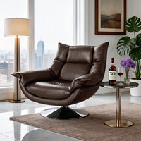 Fauteuil simple marron italien pour la maison, chaise de salon en cuir pivotante pour lecture et détente