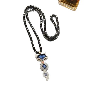Fox Pendant Necklace Black Beaded Chain Red Animal Design Everyday Wear - Product Image 5